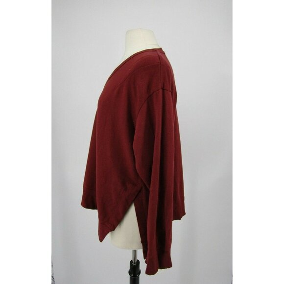 Wilt Brick V-neck Pullover Side Slit Sweatshirt Top Bordeaux Burgundy S Small - Picture 2 of 8